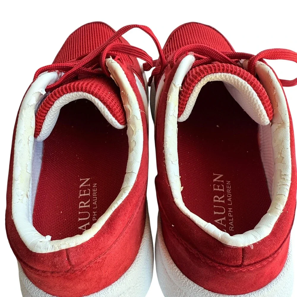 Lauren Ralph Lauren Red Suede Mesh Sneakers Casual Walking Shoes Women's Size 6B